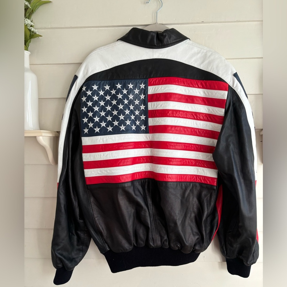 Michael Hoban North Beach USA American Flag Leather Zip Up Jacket Men’s …